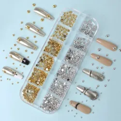 Cajas de 12 compartimentos de medias perlas dorada y plateada