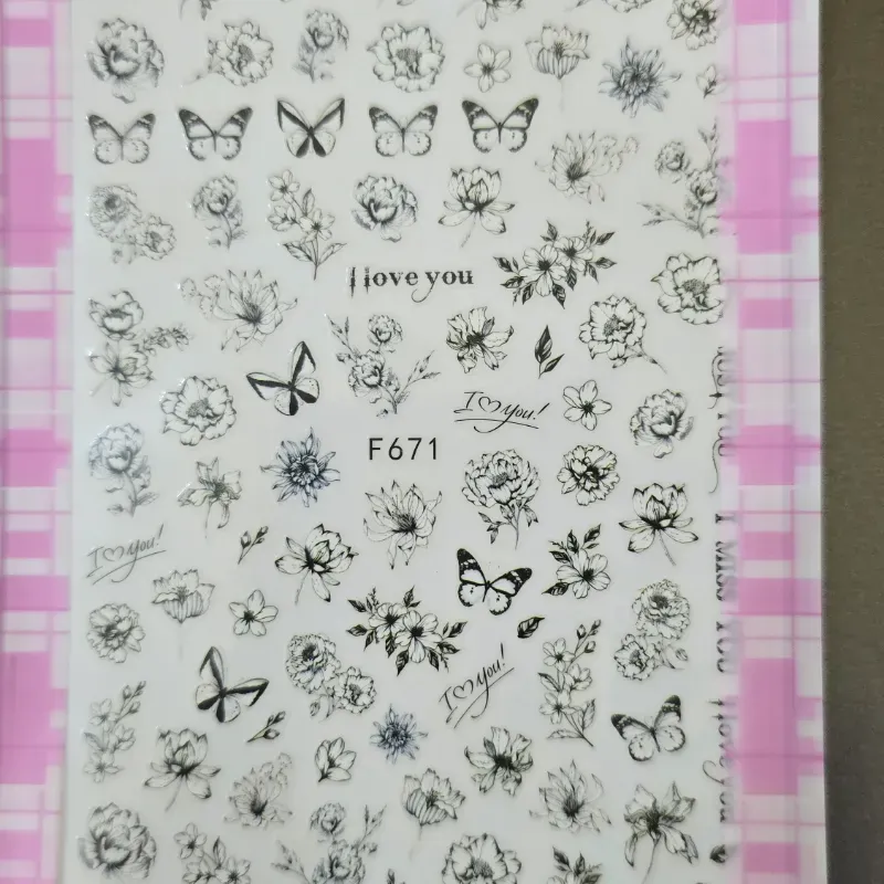 Sticker de flores y mariposas negras