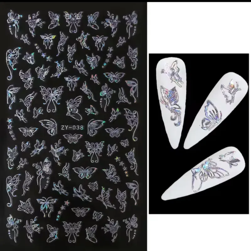 Sticker holográfico de mariposa plateada 
