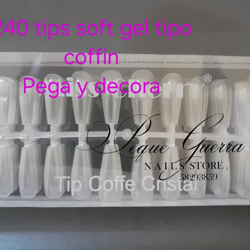 Tips soft gel tipo coffin. 240 pcs