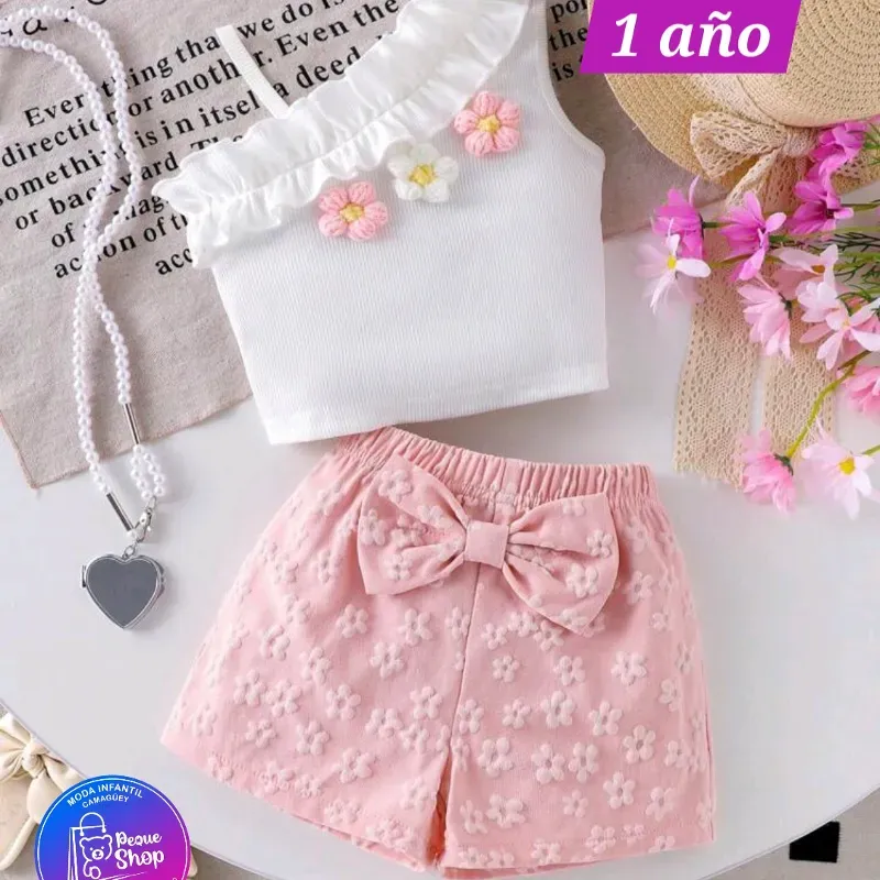 Blusa blanca short rosado 