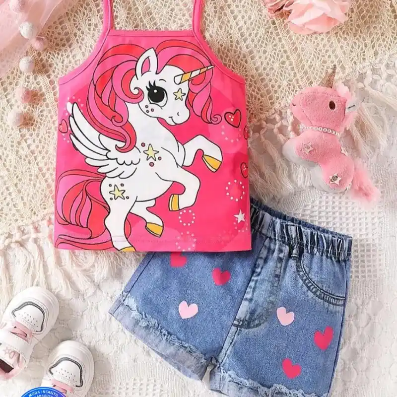 Blusa rosada short azul 