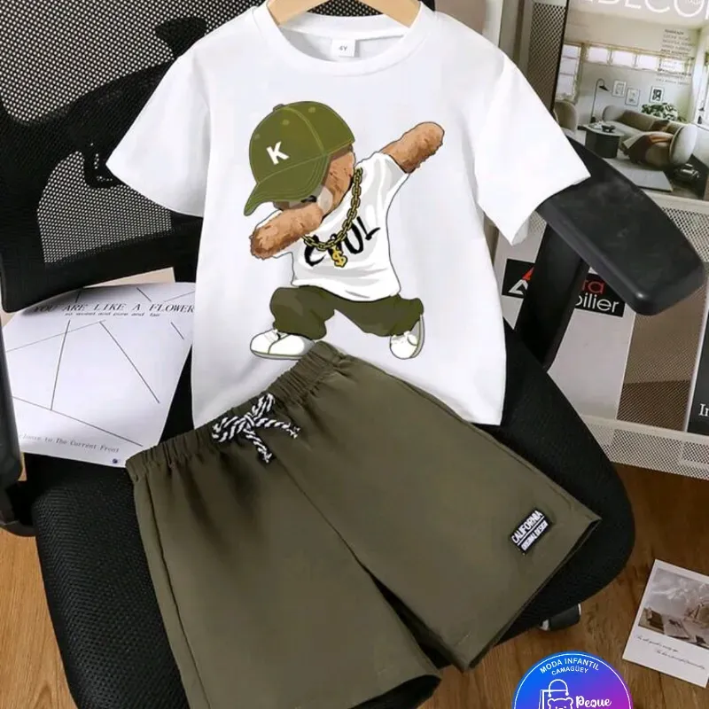 Pullover blanco short aceituna