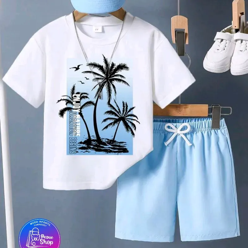 Pullover blanco short azul claro