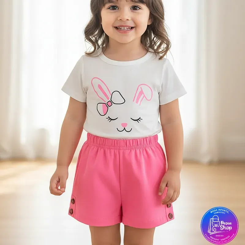 Pullover blanco short rosado