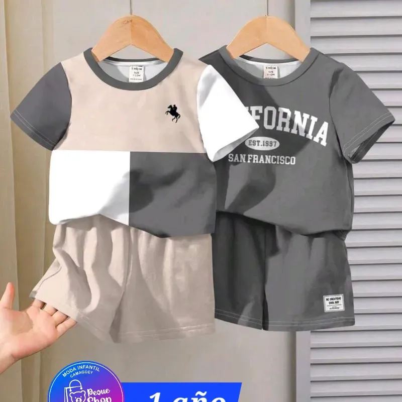 Pullover cremita y gris,  short cremita