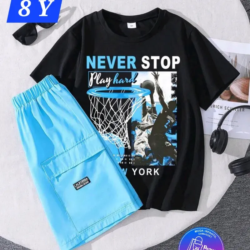 Pullover negro short azul