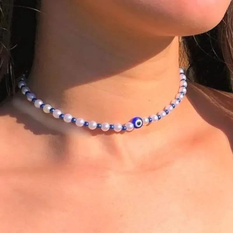 Collar de cuentas 6mm y ojo turco 