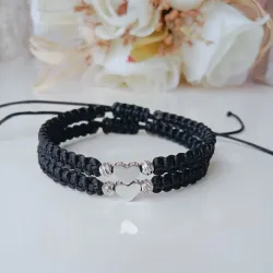 Pareja de  pulsera con Corazón plateado