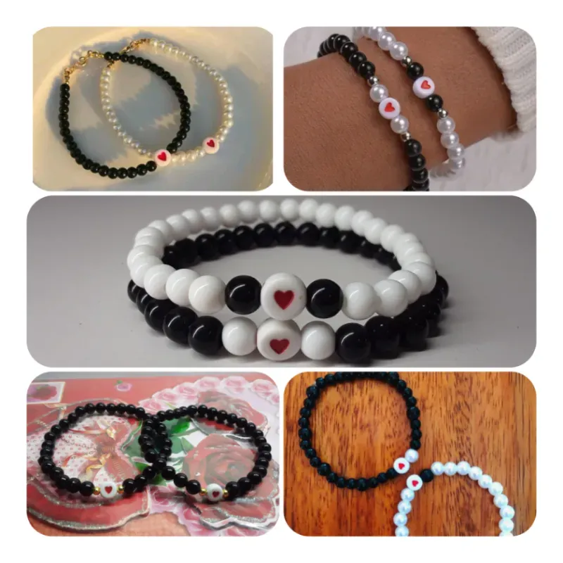 Pareja de pulseras con cuentas de 6 mm y luneta 