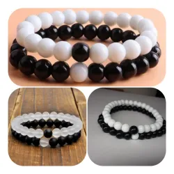 Pareja de pulseras con cuentas imitacion yin yang