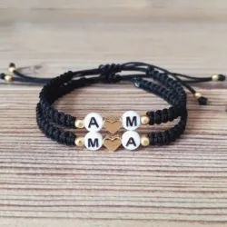 Pareja de pulseras con luneta y corazón plateado