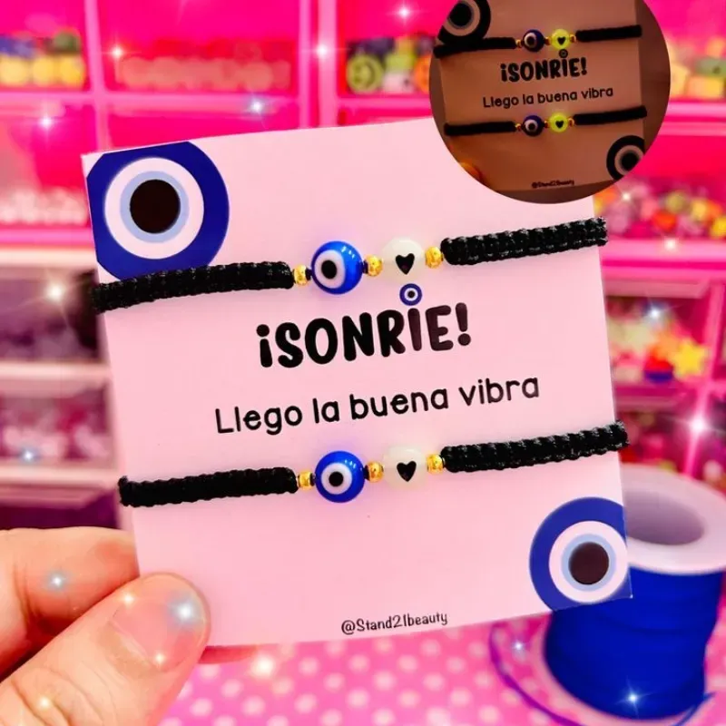 Pareja de pulseras con lunetas y ojo turco 