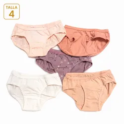 Paquete de cinco Blúmer de niña, talla cuatro