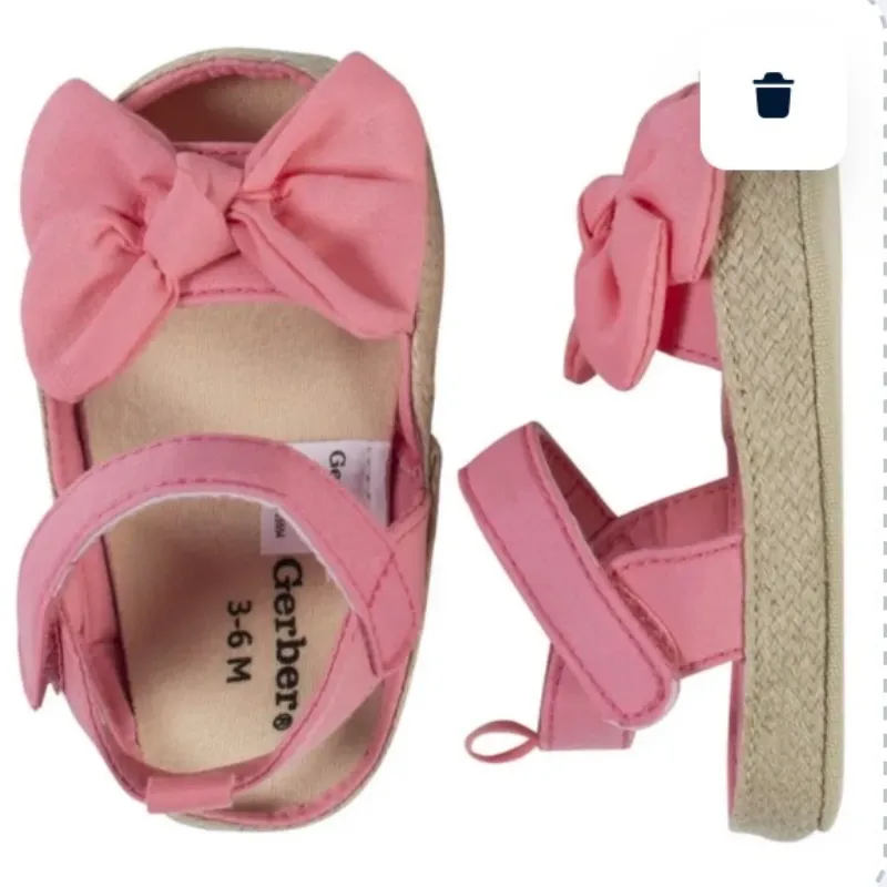 Sandalias de niña con lazo rosada y rosada de raya