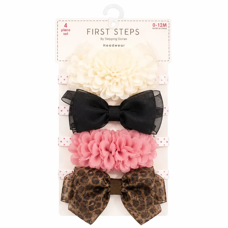 Set de 4 lazos para niñas de 0-12 meses.