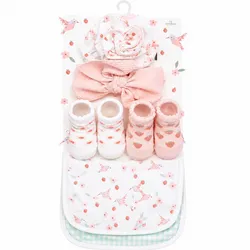 Set de 6 piezas 2 cintillo ,2 Baberos,2 medias