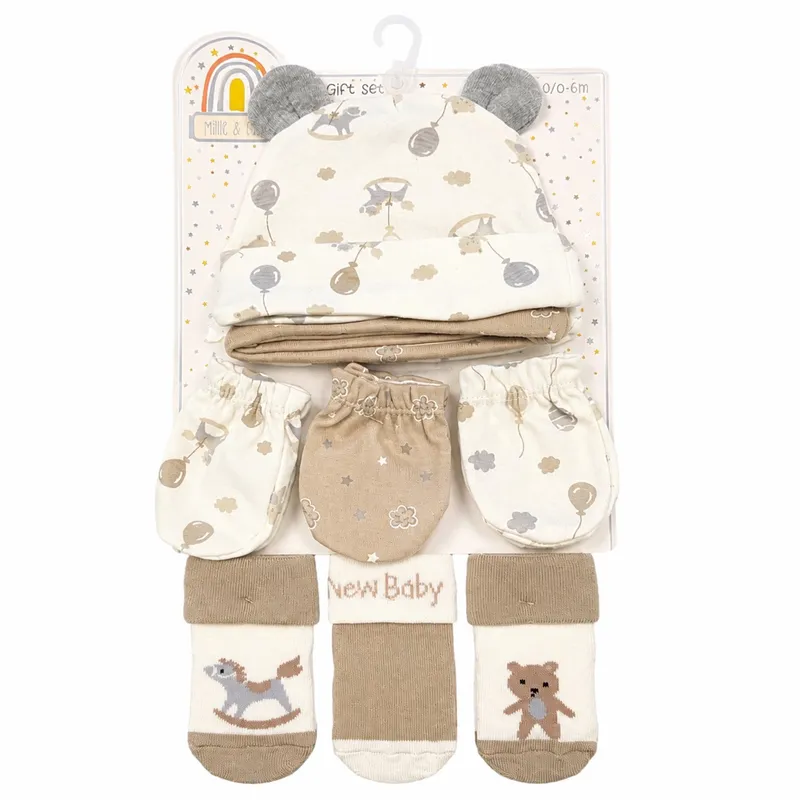 Set de gorro, mitones y medias para bebé