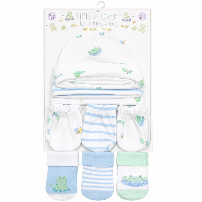 Set de gorro, mitones y medias para bebé