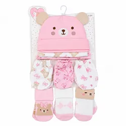 Set de gorro, mitones y medias para bebé