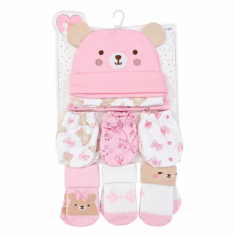 Set de gorro, mitones y medias para bebé