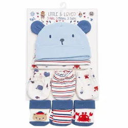 Set de niño de 3 gorros,3 guantes,3 pares de media de 0-6 meses