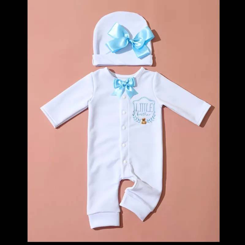 Set de sacarlos mono enterizo y gorro con lazo niña y niño