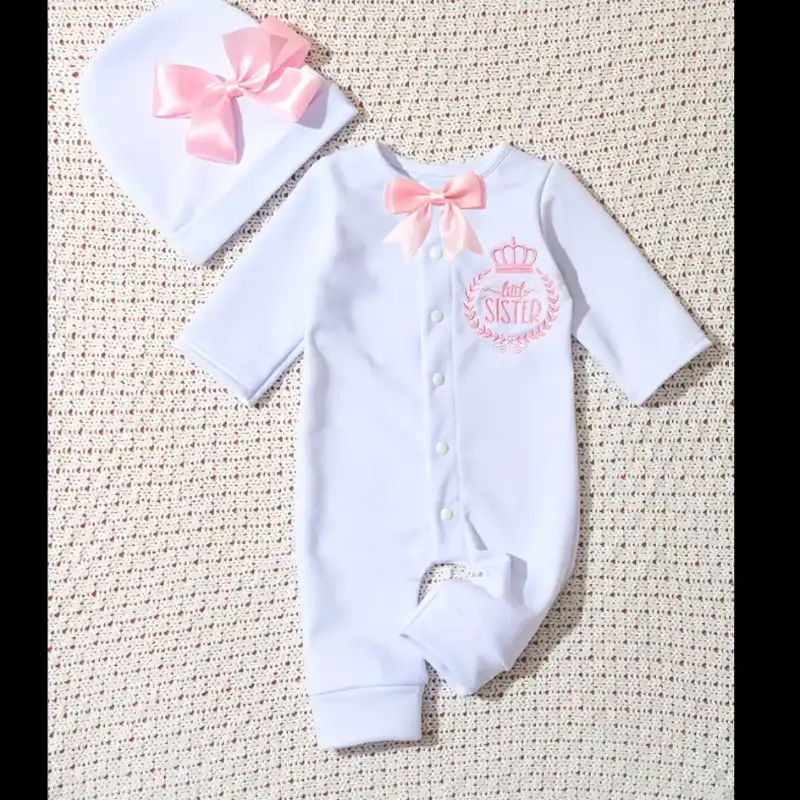 Set de sacarlos mono enterizo y gorro con lazo niña y niño