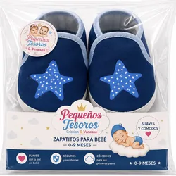 Zapatito de Bebe, niño azules y beige