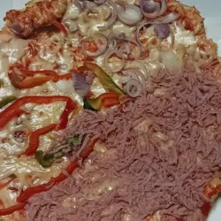 Pizza Cuatro Estaciones ( jamón; qedo Gouda; ají pimiento y cebolla ) 