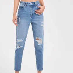 Mommy jeans con rotos azul 