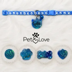 Collar pequeño celeste con chapilla personalizados