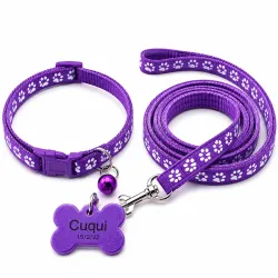 Collar con correa más chapilla morado oscuro