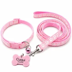Collar con correa más chapilla rosado claro
