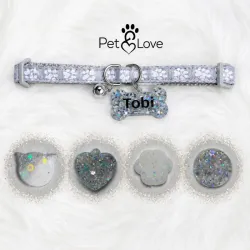 Collar pequeño gris con chapilla personalizada