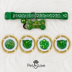 Collar pequeño verde oscuro con chapilla personalizada
