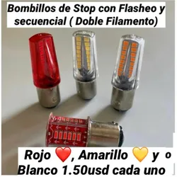Bombillos de Stop Doble Filamento con Flasheo y Secuencia 🟡⚪️🔴