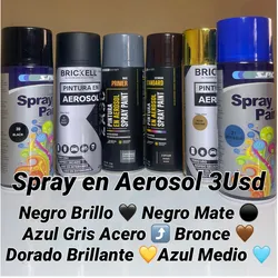 Spray de Pintura Negro Brillo , Negro Mate , Dorado Brillante , Azul Medio , Bronce y Azul Gris Acero