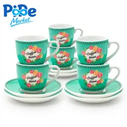 JGO DE 12 TAZAS + PLATOS DE CERÁMICA (CIAN)