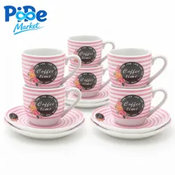 JGO DE 12 TAZAS + PLATOS DE CERÁMICA (ROSA)