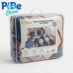 JGO DE EDREDON REVERSIBLE CON SABANAS  (5 PZS)