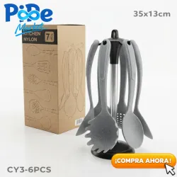 JGO DE UTENSILIO DE COCINA DE NYLON DE 6 PZS CON SOPORTE GIRATORIO