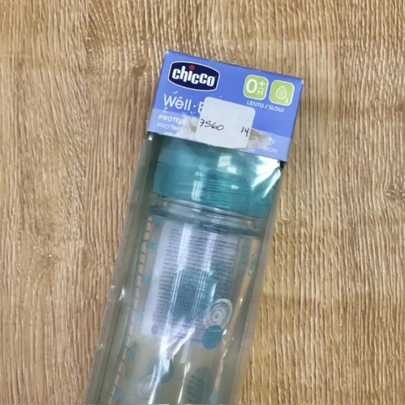 Biberón de cristal color azul