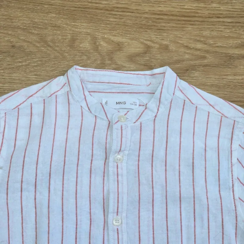 Camisa Blanca Rayas Naranjas Mangas Largas