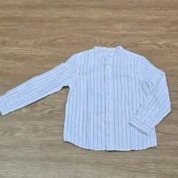 Camisa Blanca Rayas Naranjas Mangas Largas