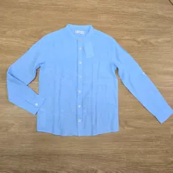 Camisa Lino Azul Mangas Largas.
