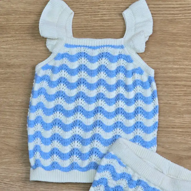 Conjunto bordados azul y beich