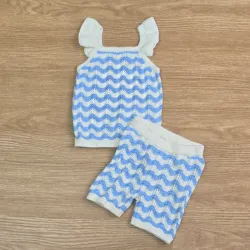 Conjunto bordados azul y beich