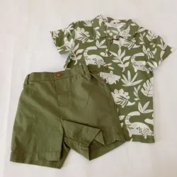 Conjunto color verde con dinosaurios 
