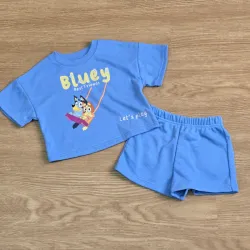 Conjunto de Bluey color azul con flores